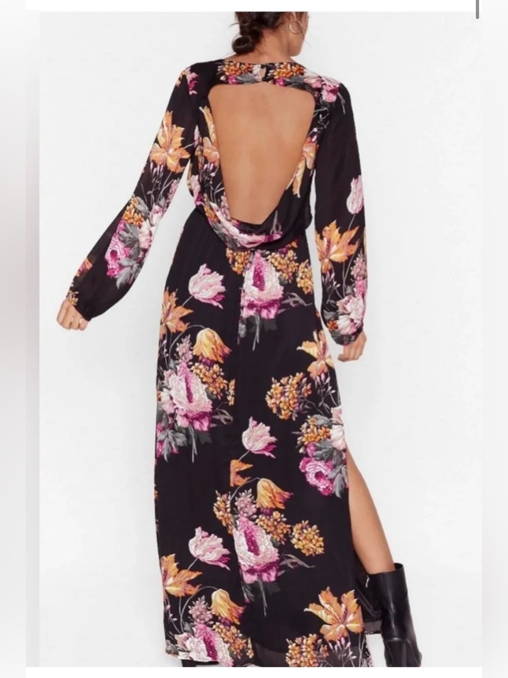 Nasty Gal Black Floral Maxi Dress